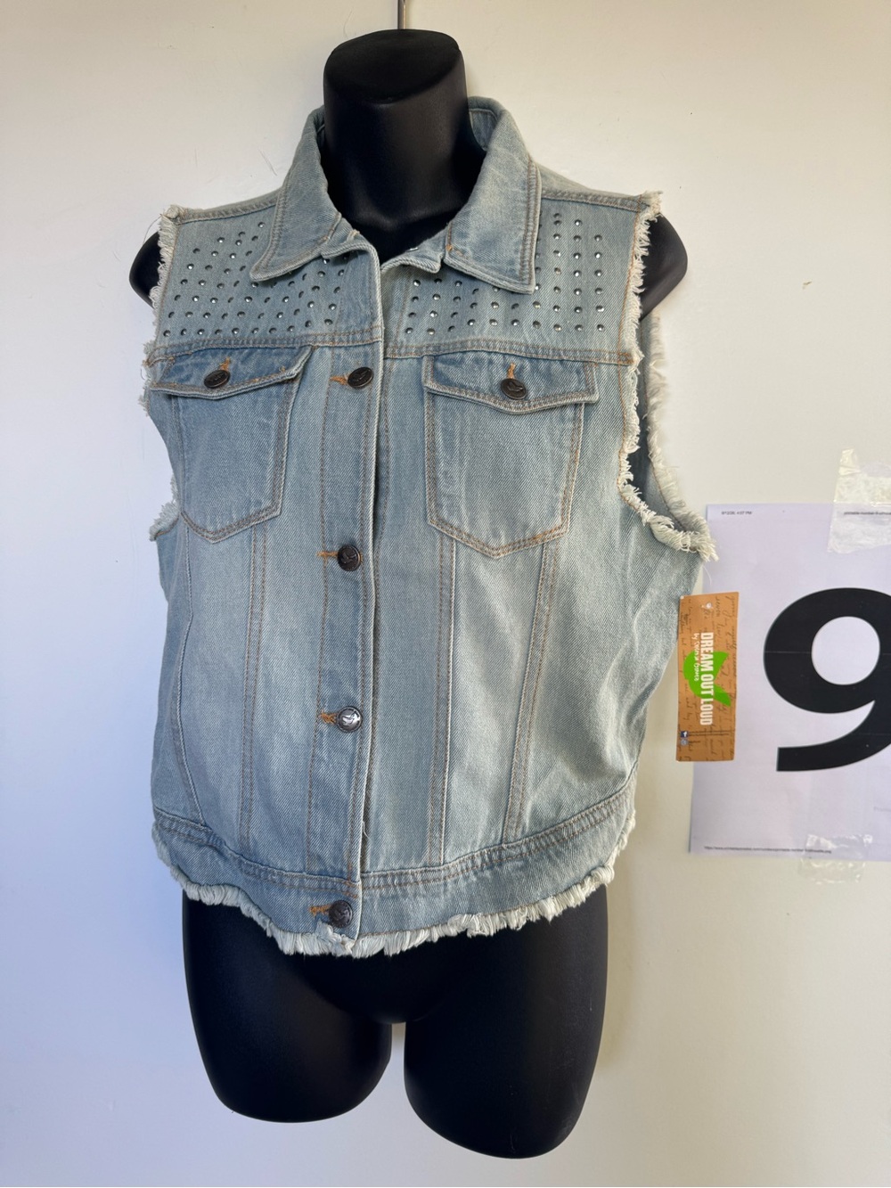 Selena Gomez Light Blue Studded Denim Vest